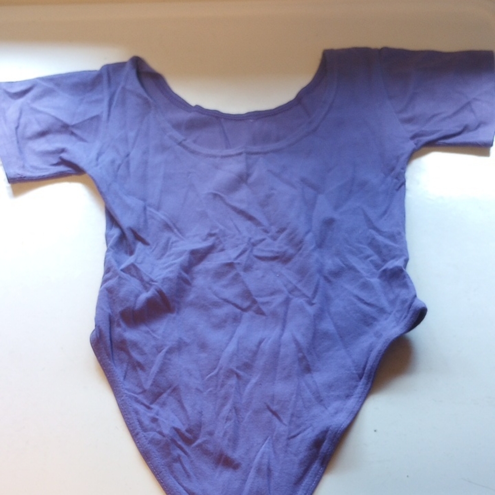 Fierce Purple Girl's Dance Leotard, Size Large/14, Vintage, Short Sleeves, Snaps
